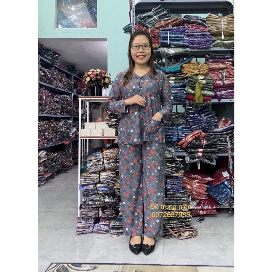 Bộ Đồ Trung Niên Chất Thun Lạnh Áo Bà Ba Tay Dài Quần Dài cho Mẹ Cho Bà