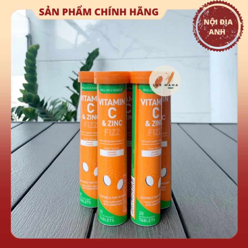 [NỘI ĐỊA ANH] Viên Sủi 1000mg Vitamin C & Kẽm - Holland & Barrett