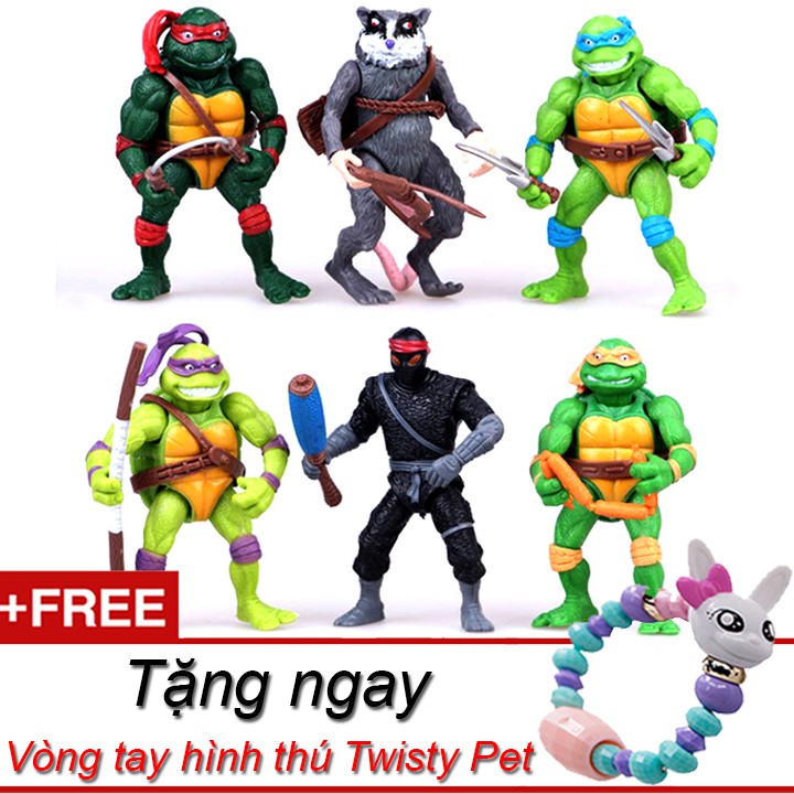 Bộ 6 đồ chơi mô hình Ninja rùa 12 cm tặng kèm vòng tay cho bé Twisty Petz magic biến hình thú dễ thương New4all