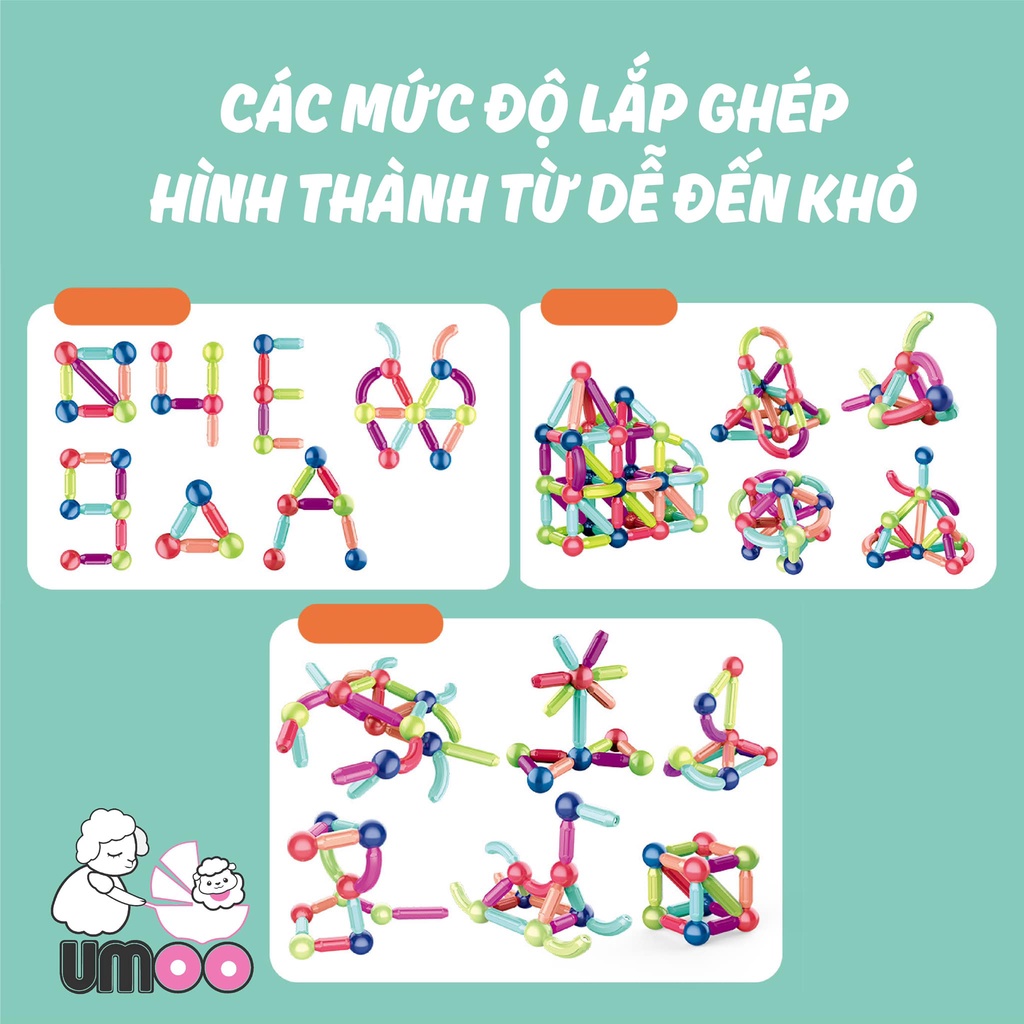 [Chính hãng Umoo] Bộ Xếp Hình Nam Châm Từ Tính cho bé phát triển tư duy