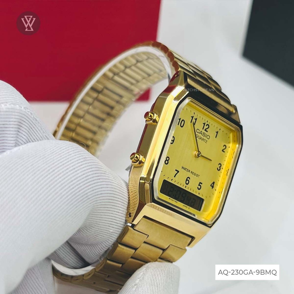 Đồng Hồ Điện Tử Nam Casio WATCHSTORE AQ-230GA-9BMQ Thiết Kế Mặt Kính Nhựa 29.8mm, Dây Đeo Kim Loại, Vỏ Thép Không Gỉ