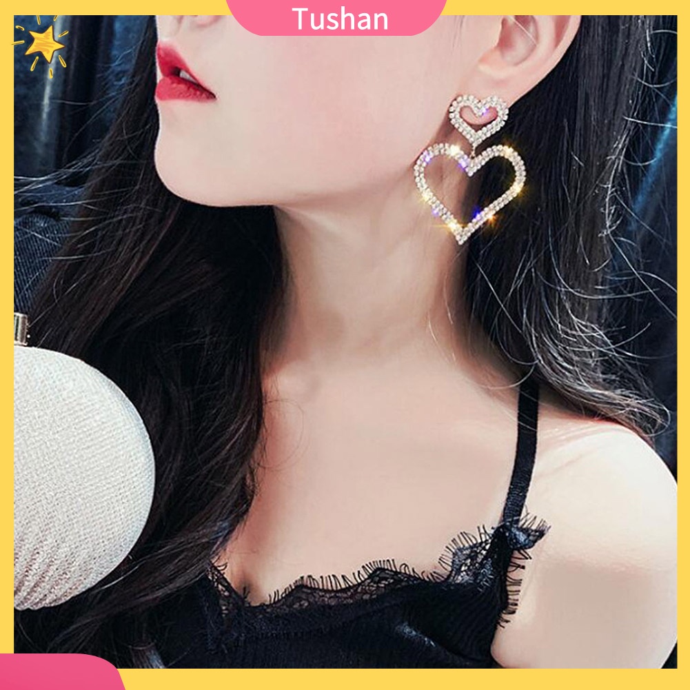 Khuyên tai dáng dài hình giọt nước đính đá thanh lịch dành cho nữ