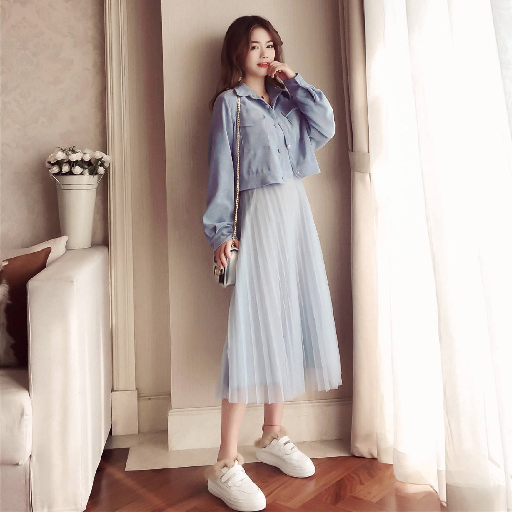 Bộ Áo Dài Tay + Chân Váy Dài Xinh Xắn Dành Cho Nữ | BigBuy360 - bigbuy360.vn