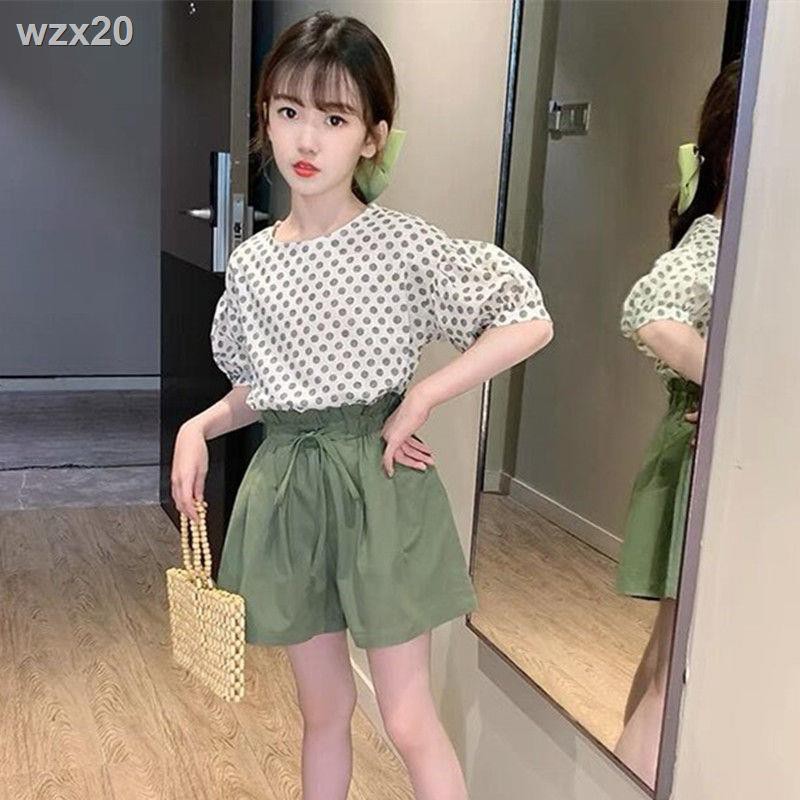 ♣Đồ bộ nữ, quần culottes ngắn mùa hè, học sinh cấp 1, 2 kiểu tây, họa tiết chấm bi trẻ em, đi biển cho bé gái