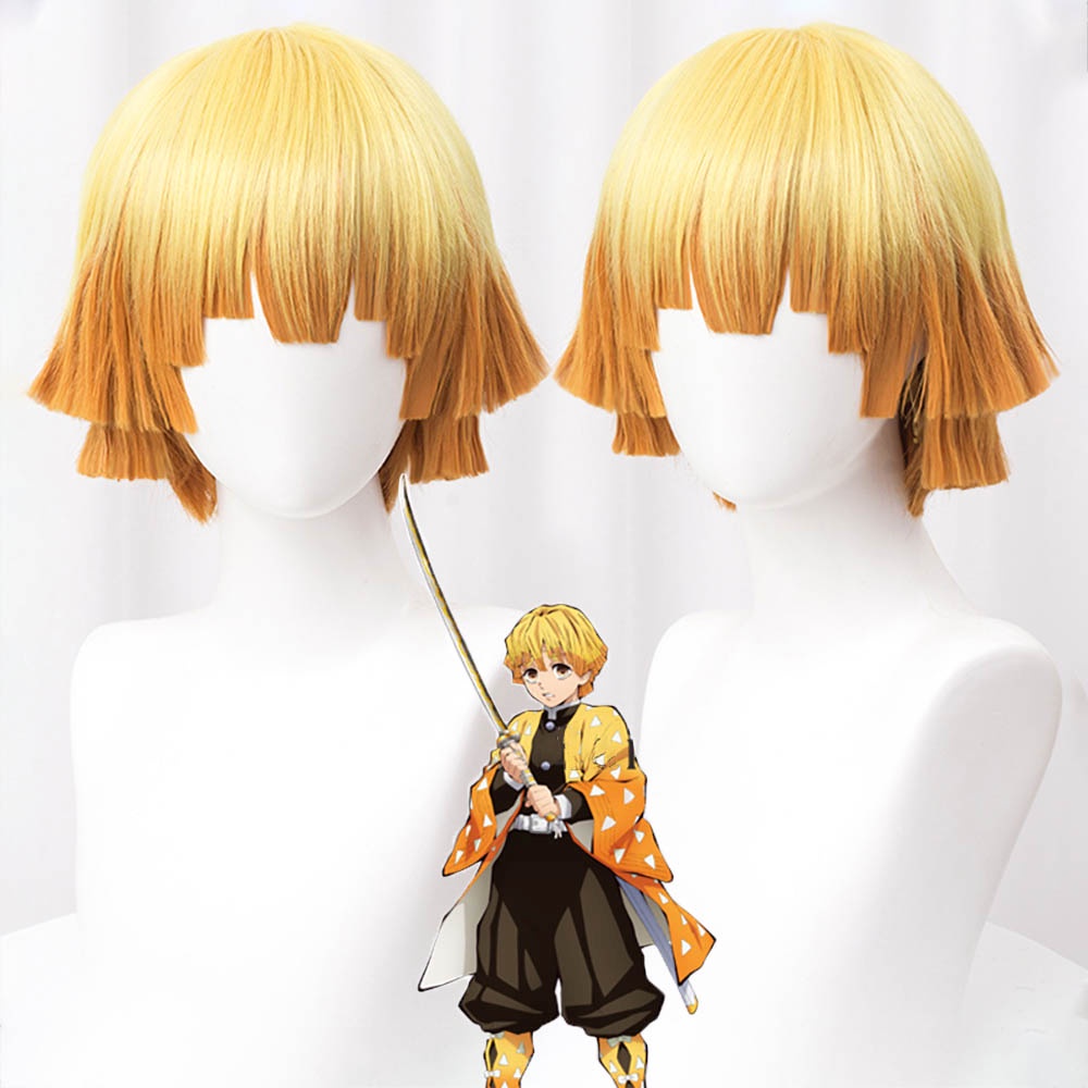 Bộ tóc giả ngắn xoăn nhuộm màu vàng cam hóa trang nhân vật anime Agatsuma Zenitsu cho nam