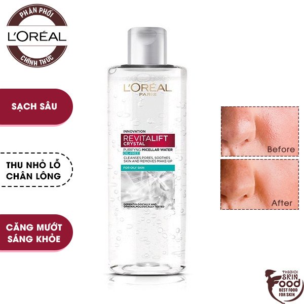 [400ml] Nước Tẩy Trang Làm Sạch Cho Da Dầu L'oreal Revitalift Crystal Purifying Micellar Water