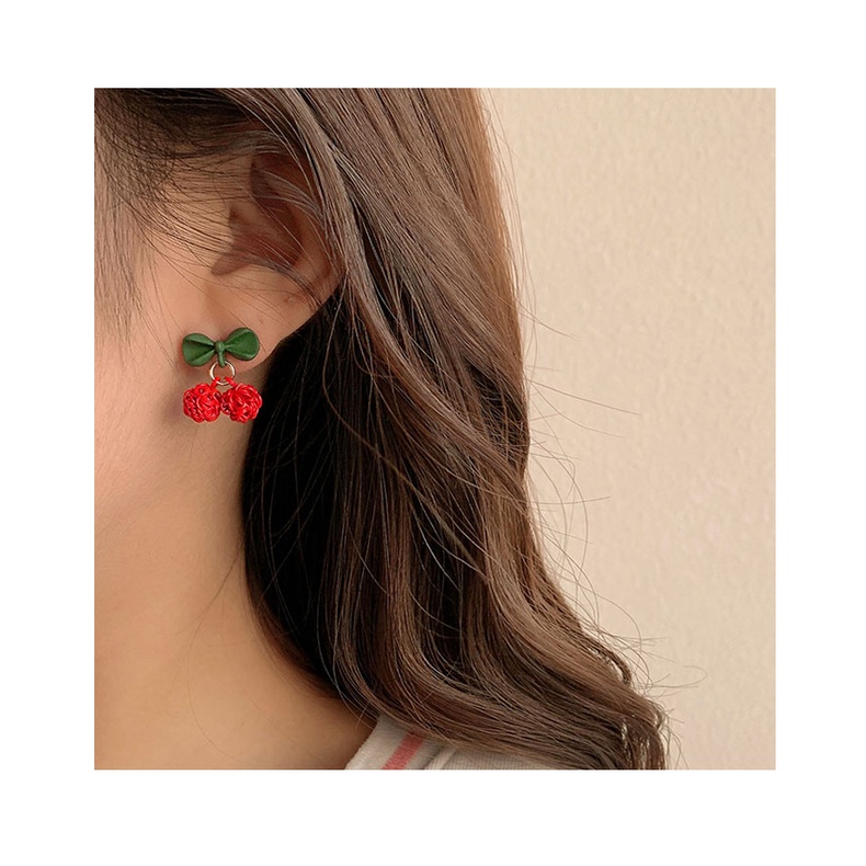 Khuyên Tai Đính Hoa Màu Xanh Lá Kiểu Hàn Quốc Sang Trọng