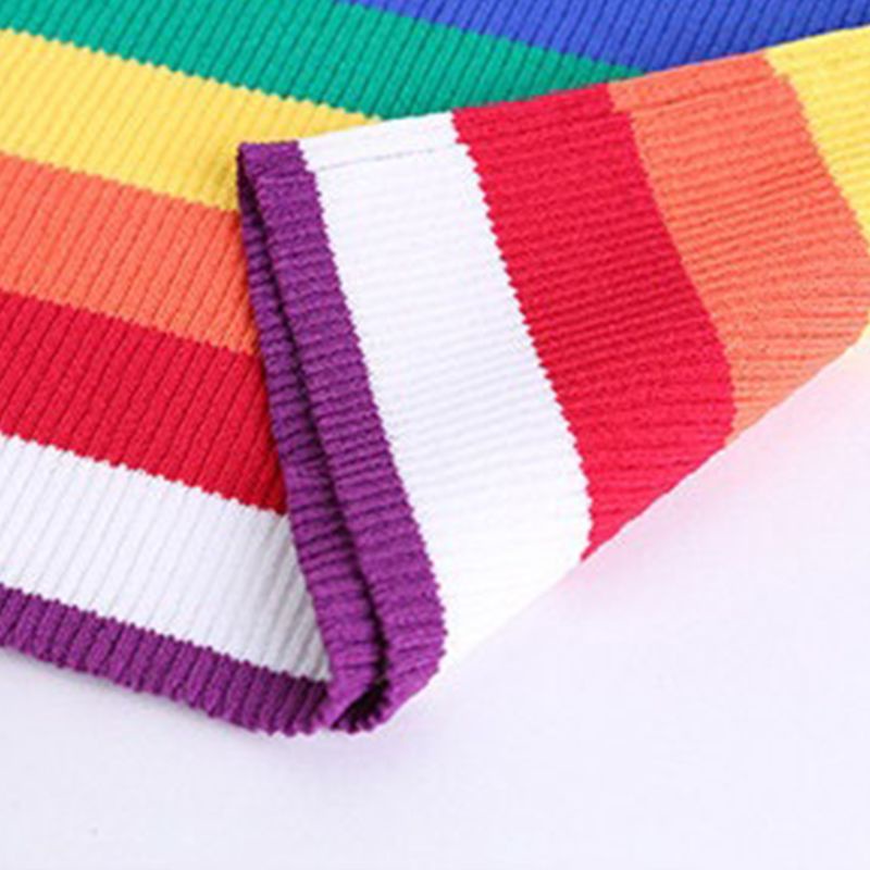 Mary Áo Tank Top Hai Dây Dệt Kim Kẻ Sọc Màu Khối Cầu Vồng Mùa Hè Cho Nữ