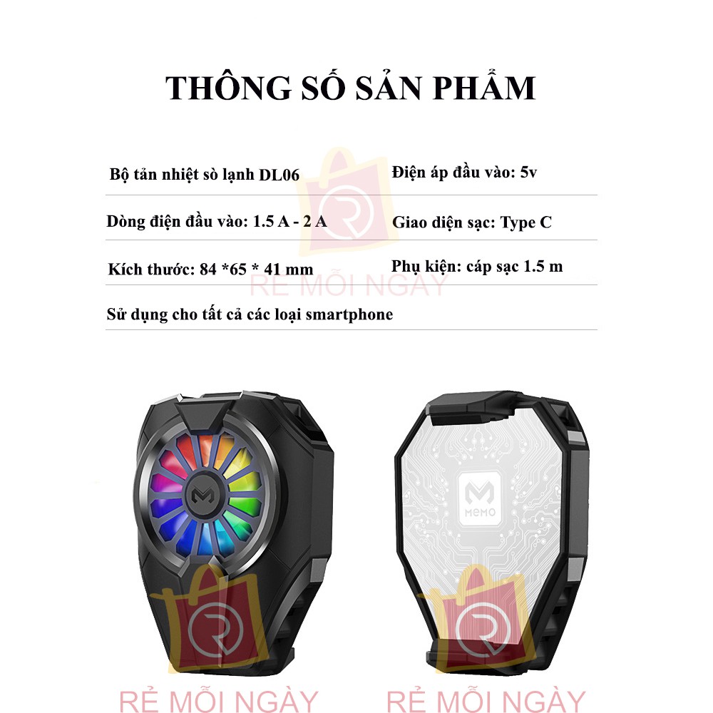 Quạt tản nhiệt điện thoại Memo DL06 - Quạt tản nhiệt sò lạnh bán dẫn làm mát tức thì tăng hiệu năng - Cooling Gaming