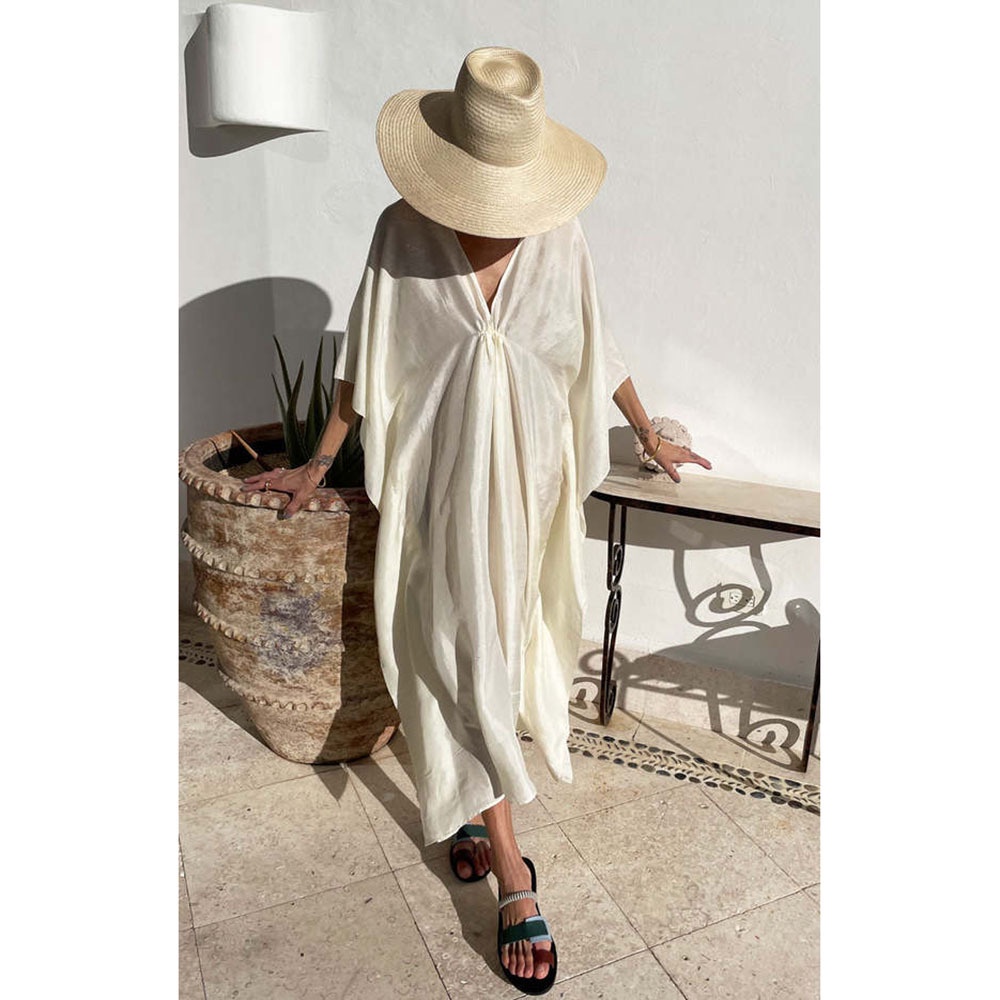 BBB Women’s Solid Color Beach Smock Loose Oversize Bikini Cover Up Sunscreen Beach Skirt Kimonos Bathing Suit