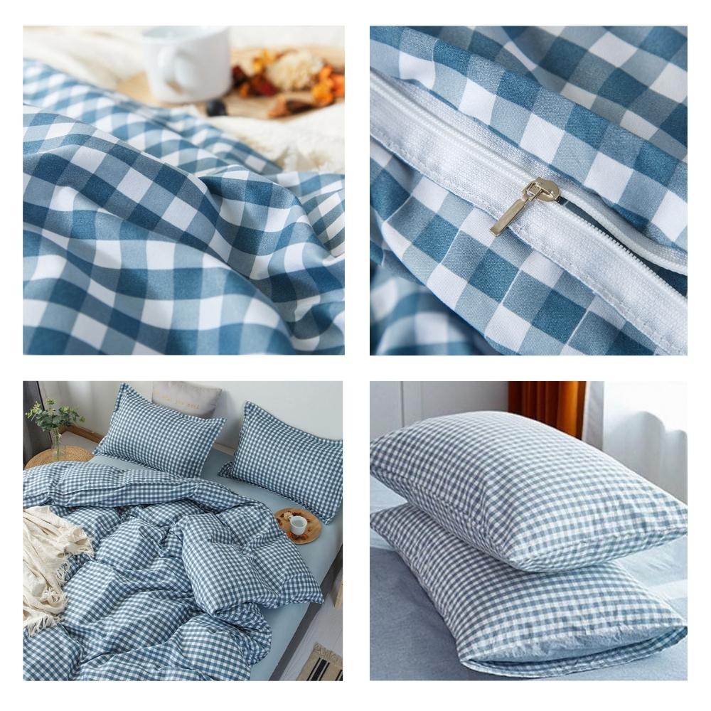 Bộ chăn ga gối đệm 4 món cotton poly mềm mại thoáng mát họa tiết caro xanh dương Otama Bedding đủ size 1m6 1m8 2m