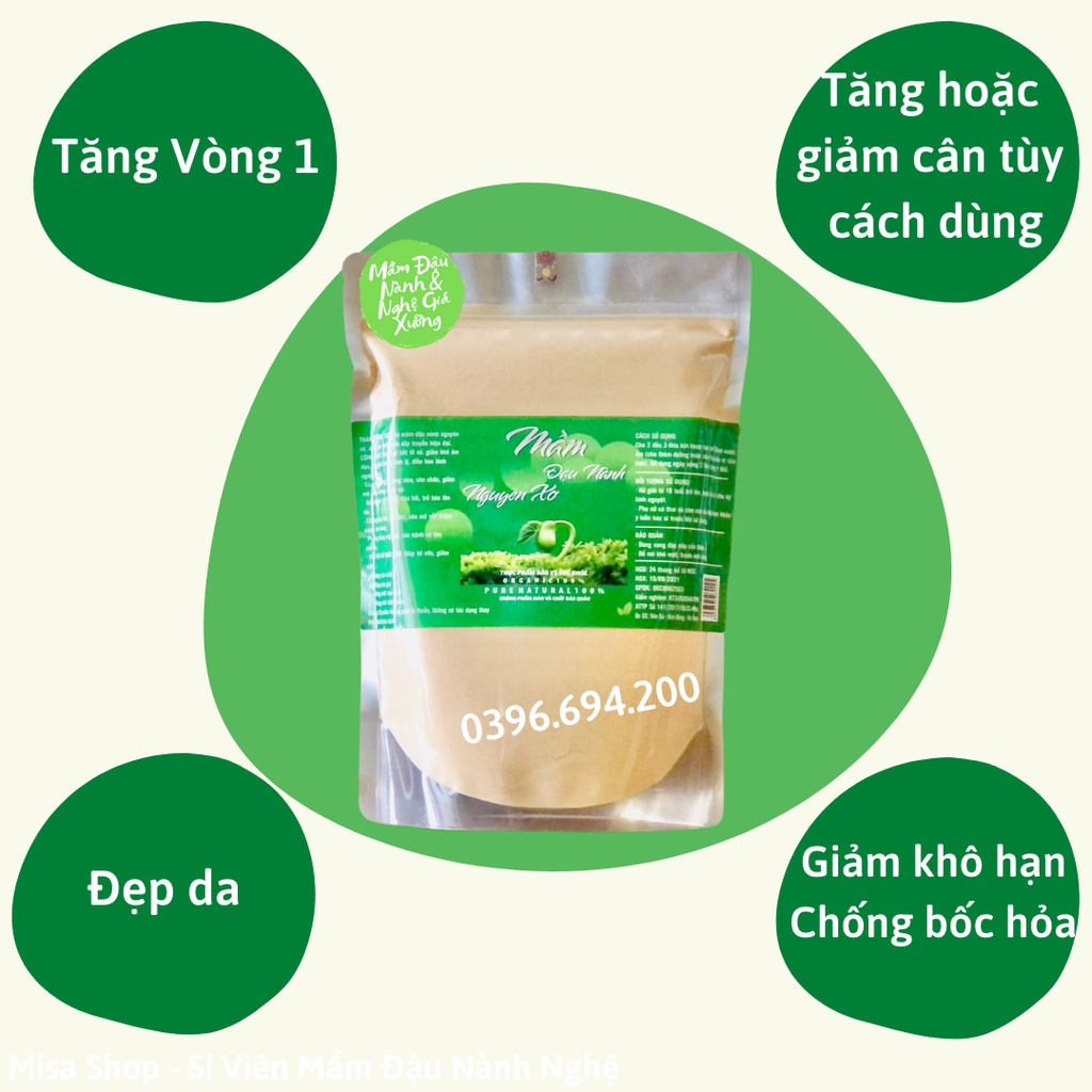 Túi 1Kg bột mầm đậu nành nguyên xơ, nguyên chất giúp nở ngực, tăng vòng 1, đẹp da, có chứng nhận an toàn thực phẩm