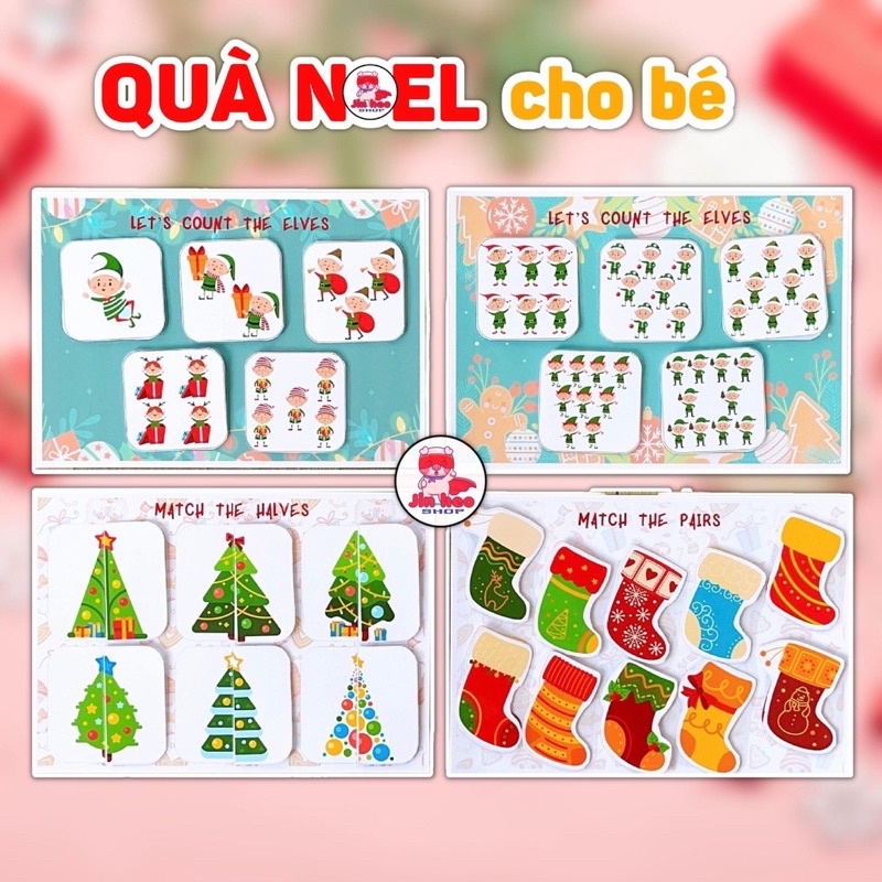 Quà Noel cho bé, Học liệu Giáng Sinh Christmas Busy Book, Học liệu Noel bóc dán Montessori, tặng kèm thiệp