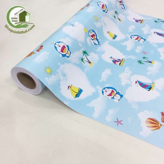 Giấy dán tường doremon màu xanh nhạt có bầu trời mây, [ 50cm x khổ 90cm] có sẵn keo dán