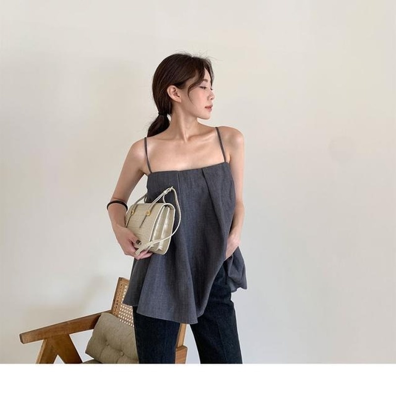 Áo Hai Dây Dáng Rộng Màu Sắc Trơn Thời Trang Mùa Hè Kiểu Pháp Cho Nữ