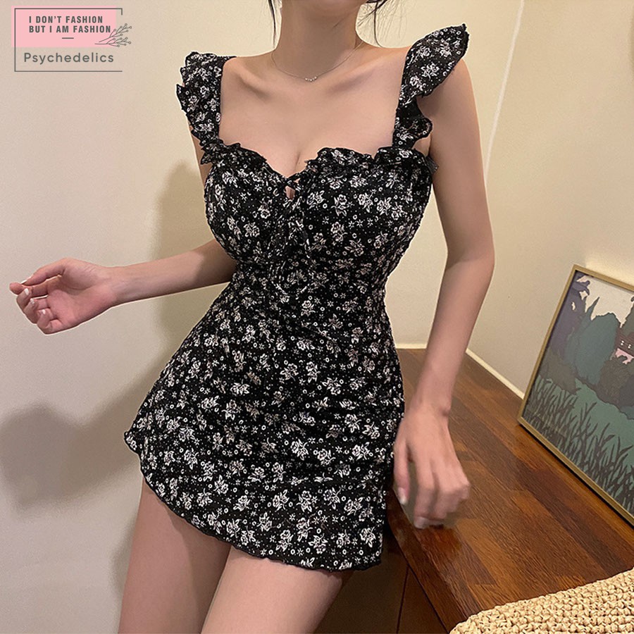 Bộ Bơi Hoa Nhí Đen Viền Ren Hàn Quốc | BigBuy360 - bigbuy360.vn