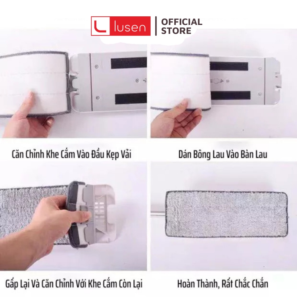 Bông lau thay thế cho cây lau nhà tự vắt Lusen chất liệu Microfiber cao cấp, giẻ Lau Nhà Kích Thước 33x12cm