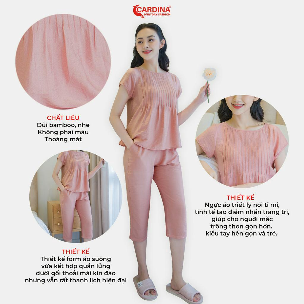 Đồ Bộ Nữ 𝐂𝐀𝐑𝐃𝐈𝐍𝐀 Chất Đũi BamBoo Cao Cấp Quần Lửng Áo Cổ Tròn Tay Hến Thoáng Mát 3DF09