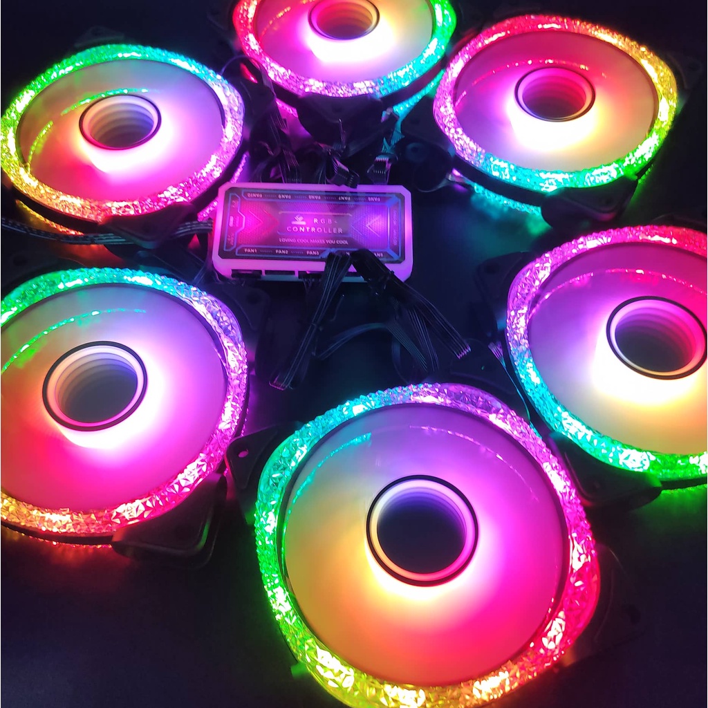 Bộ Quạt Tản Nhiệt Diamond U1 Black 12cm Fan Led RGB Đồng Bộ Mainboard - Hub Coolmoon Tomato Xigmatek VSP