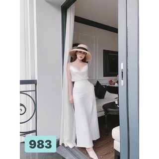 SET NỮ MÀU TRẮNG ÁO HAI DÂY, QUẦN SUÔNG SANG TRỌNG - Hàng thiết kế