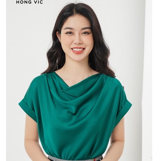 Áo lụa nữ thiết kế hong vic xanh cổ đổ sm399
