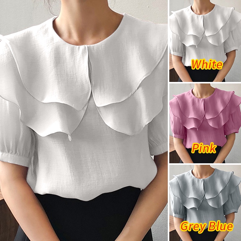 Áo sơ mi Zanzea tay ngắn dáng rộng màu trơn phong cách Hàn Quốc thời trang cho nữ