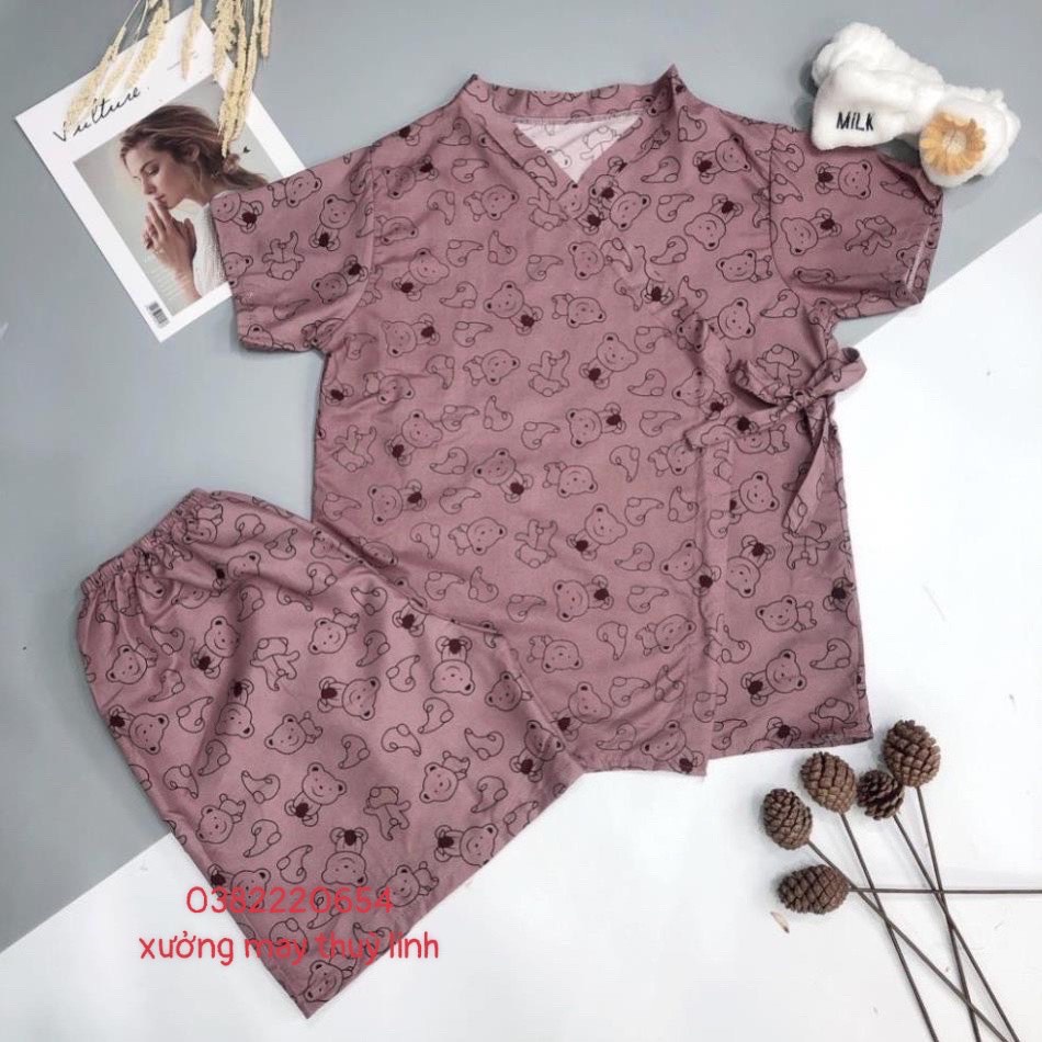 Set bộ đùi Bộ kimono cộc tay nhiều họa tiết nữ set đồ ngủ pijama quần short kèm áo thun ngắn buộc dây kate Ailee