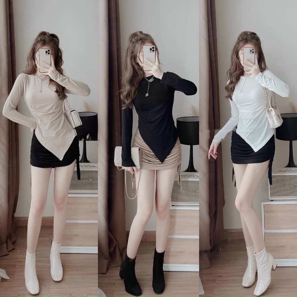 Sét Váy Phối Áo Tay Dài Áo Lai Nhọn Cổ Tròn Thời Trang Nữ Thiết Kế Phù Hợp Mọi Phong Cách