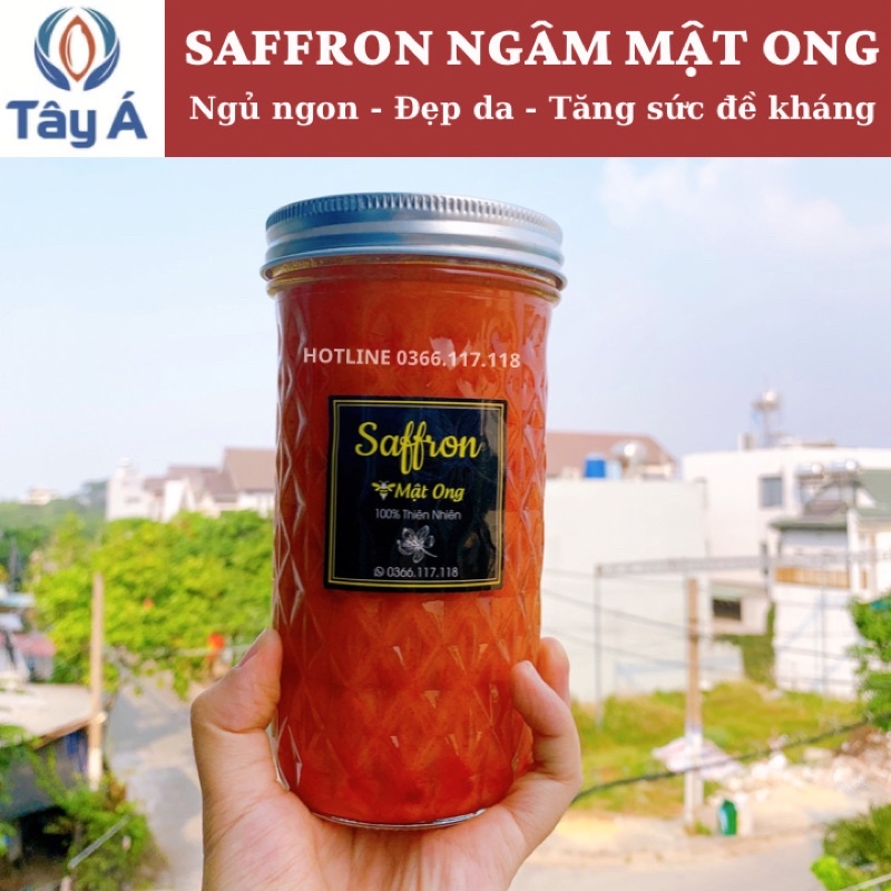 Saffron ngâm mật ong - hũ 6gram-650ml- SAFFRON TÂY Á Bahraman Super Negin-nhuỵ hoa nghệ tây- Nhập khẩu độc quyền từ Iran