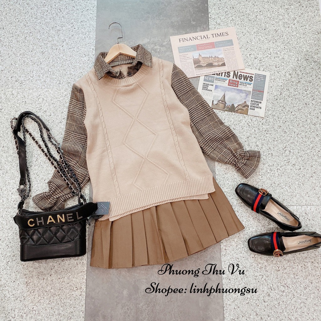 (Hàng Có Sẵn - Rẻ Nhất) ÁO LEN QUẢ TRÁM PHỐI DẠ KẺ MỀM | BigBuy360 - bigbuy360.vn