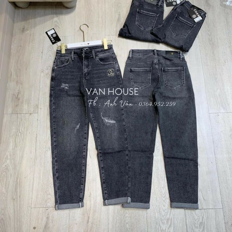 Quần Jean co dãn thêu chữ