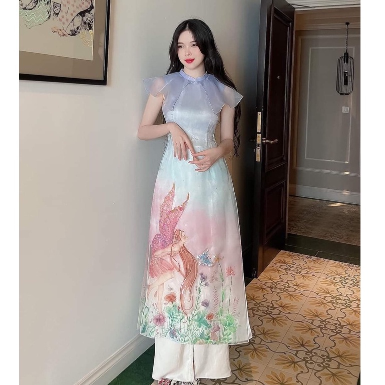 Áo Dài Cách Tân Ngoc Tiên ,Áo Dài In Hình Nàng Tiên Cách Hoa