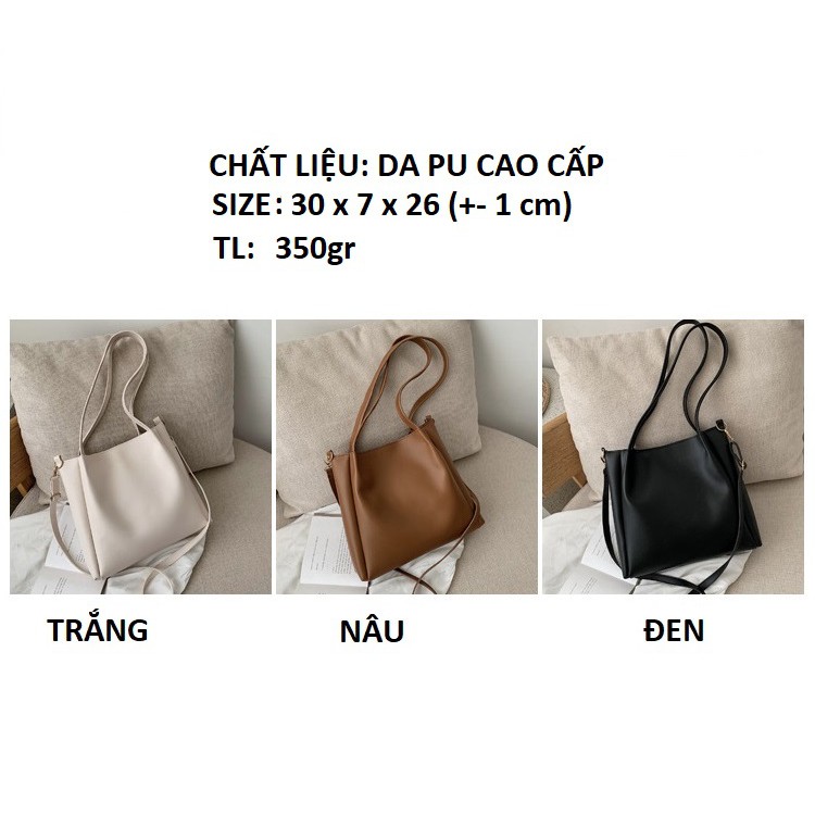 Túi công sở tote da bản rộng, vừa giấy A4, da mềm, có dây da đeo chéo GL43