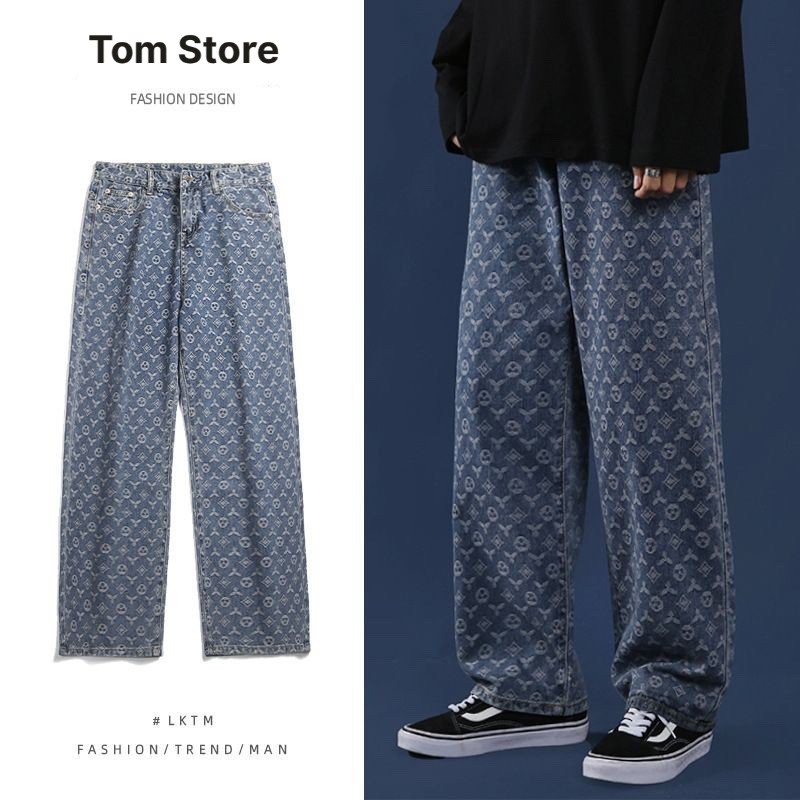 Quần Baggy Jean unisex ống suông rộng STYLE CÁ TÍNH- Quần bò nam LV hàng cao cấp loại 1 - Q5 phong cách ba