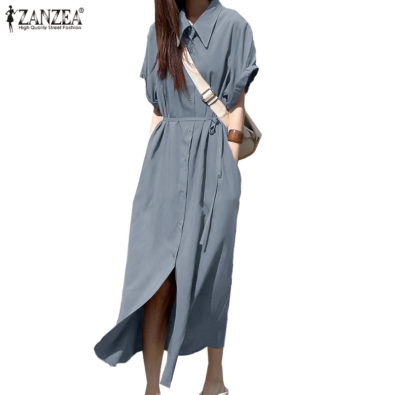 Đầm sơ mi nữ ZANZEA tay ngắn phong cách Hàn Quốc cá tính