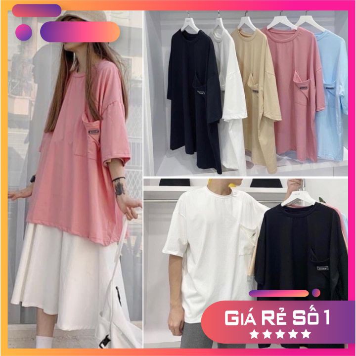 Hot Áo thun túi ngực trơn thêu chữ dicao unisex uzzlang hàn quốc( có video, Ảnh thật) xuất khẩu