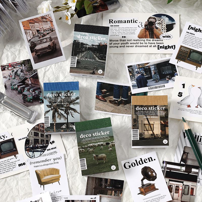 Set 50 Tờ Nhãn Dán Giấy Tự Dính Kiểu Retro Trang Trí Nhật Ký DIY