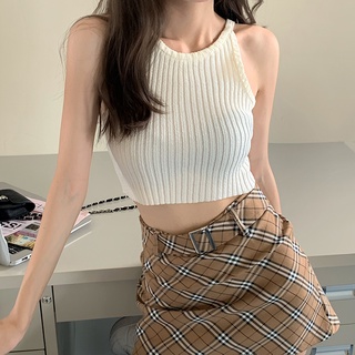 Áo dệt kim sát nách dáng ngắn trễ vai phong cách hàn quốc cho nữ