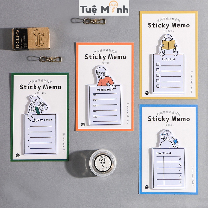 Giấy note sticky memo hình cô gái NO18 giấy ghi chú check list Plan phong cách hiện đại