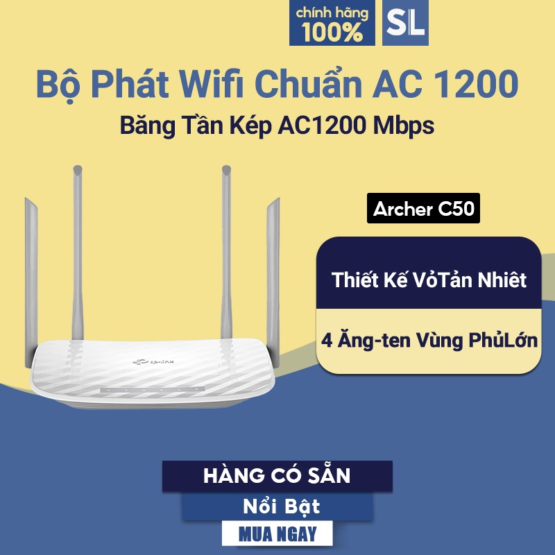 Bộ Phát Wifi TP-Link Archer C50 Chuẩn AC 1200Mbps