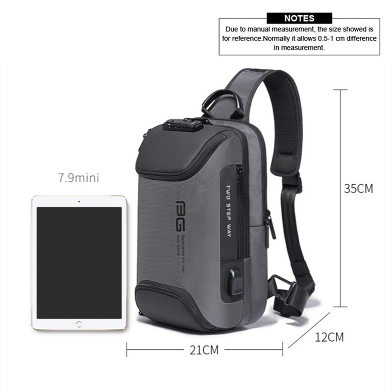 Túi đeo chéo ngực BANGE có chống trộm có cổng sạc USB đa năng tiện dụng dành cho nam