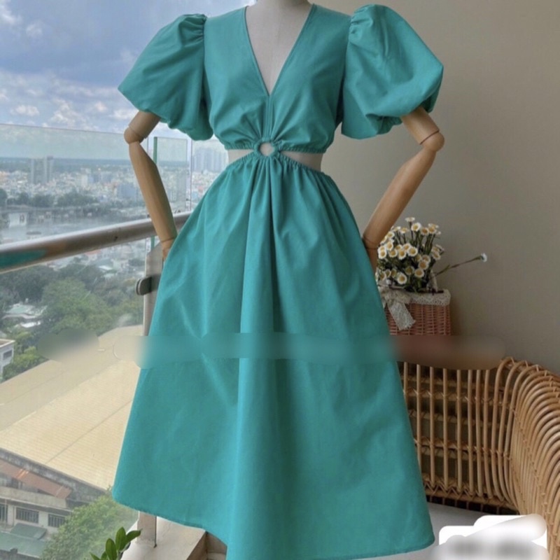 Đầm hở eo [LA THO STORE ]váy hở eo ,tay phồng eo hở dáng xoè, M 45-55kg hàng QC , chất lượng ,màu y hình