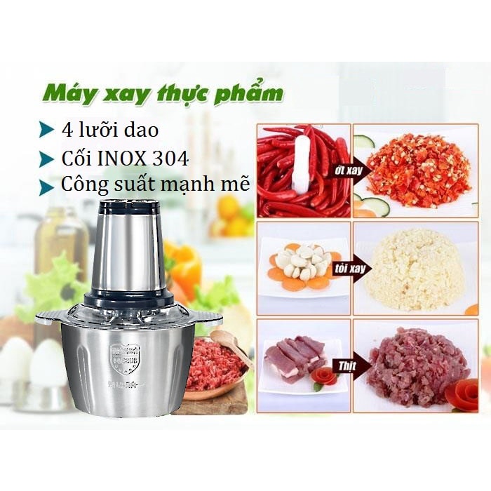 Máy xay thịt INOX YOICE 300W dung tích cối 2L, 4 lưỡi dao sắc bén xay nhuyễn thịt làm giò chả, dễ dàng tháo lắp vệ sinh