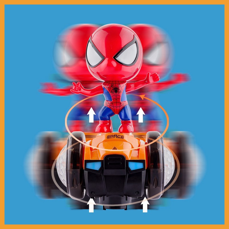 Đồ chơi ⚡️𝗙𝗥𝗘𝗘𝗦𝗛𝗜𝗣⚡️ Đồ chơi người nhện trượt xe xoay 360 độ, cá nhạc, có đèn bảo hành 12 tháng