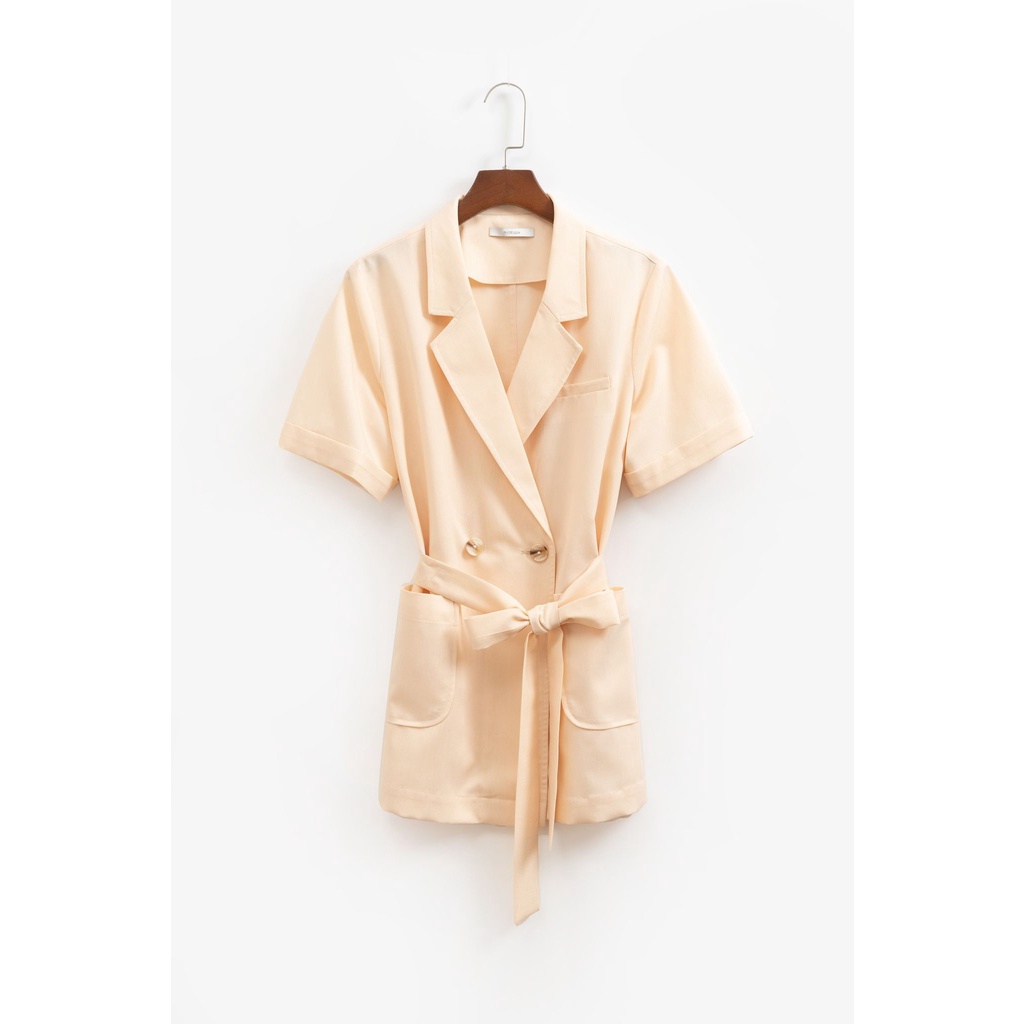 Áo blazer ngắn tay vải linen kèm đai eo MADELEN