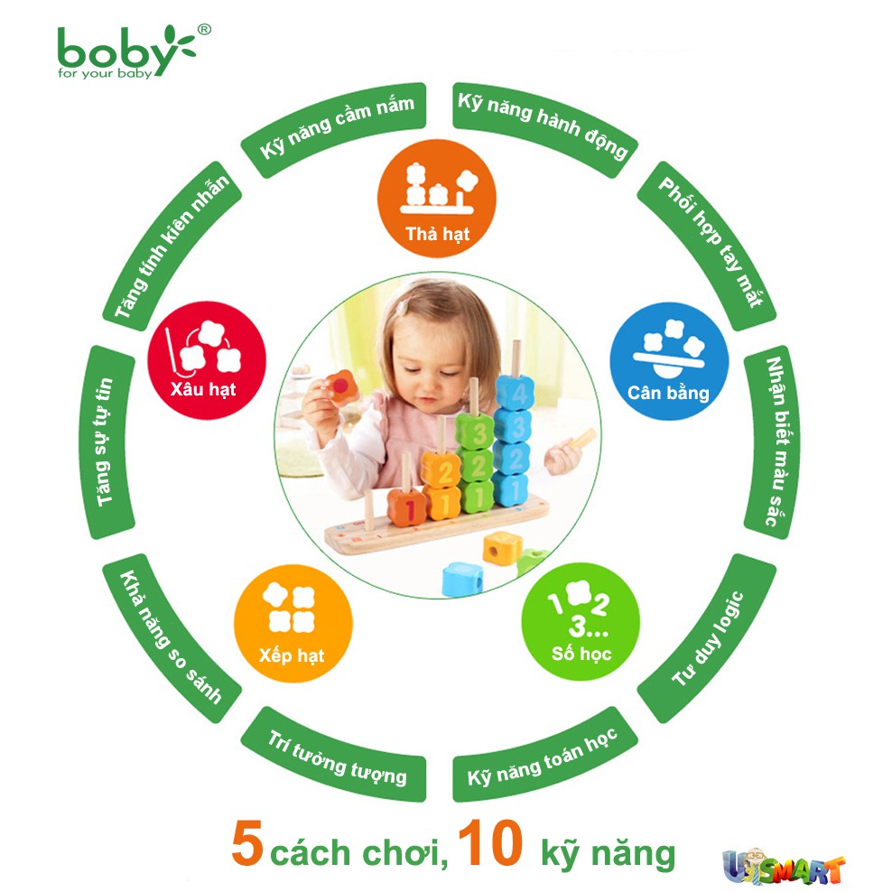 Đồ chơi gỗ Montessori cho bé Bộ xâu hạt cân bằng tập đếm Boby