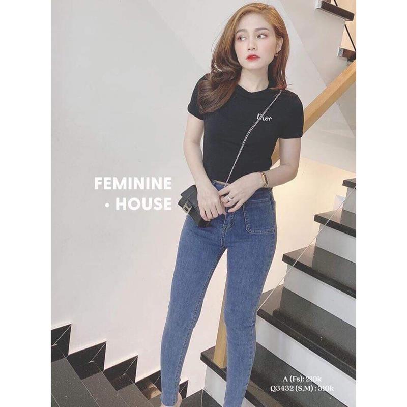 Quần bò cạp cao túi ốp hách chiều cao quần jeans cho nữ YUKAGO AA555211