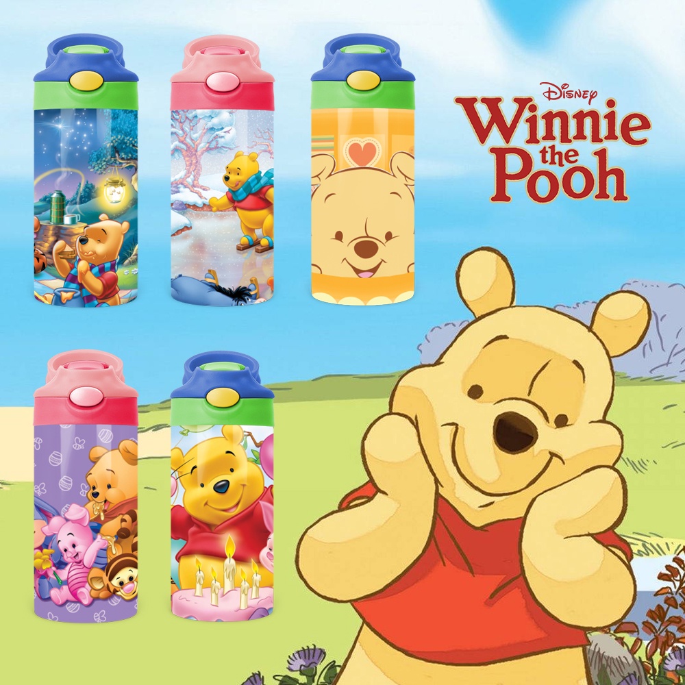 Bình Uống Nước Giữ Nhiệt Cho Bé Có Ống Hút Hình Gấu Pooh - Tỉ Mỉ Studio - Mã 1407KT04