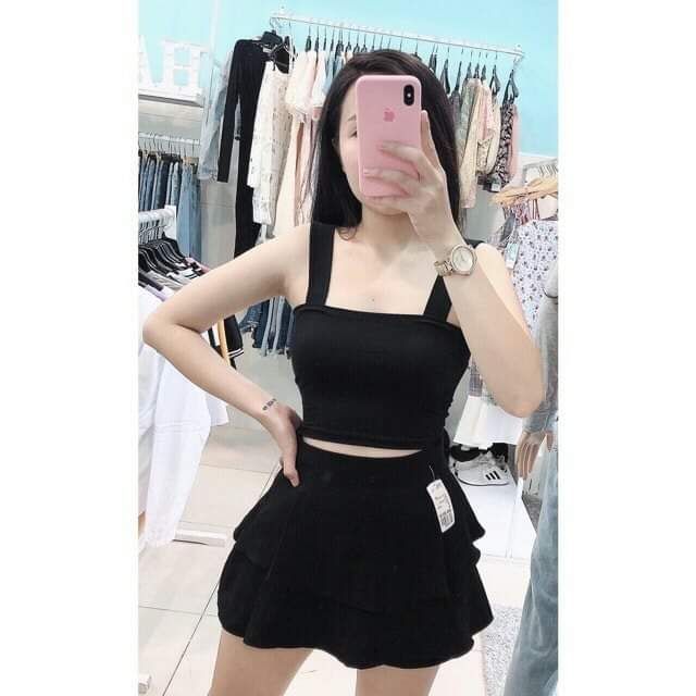 Áo dây bản to thun gân cotton thấm hút gợi cảm đen trắng hồng xanh yêu nữ tính trẻ trung gợi cảm năng động top siêu xinh