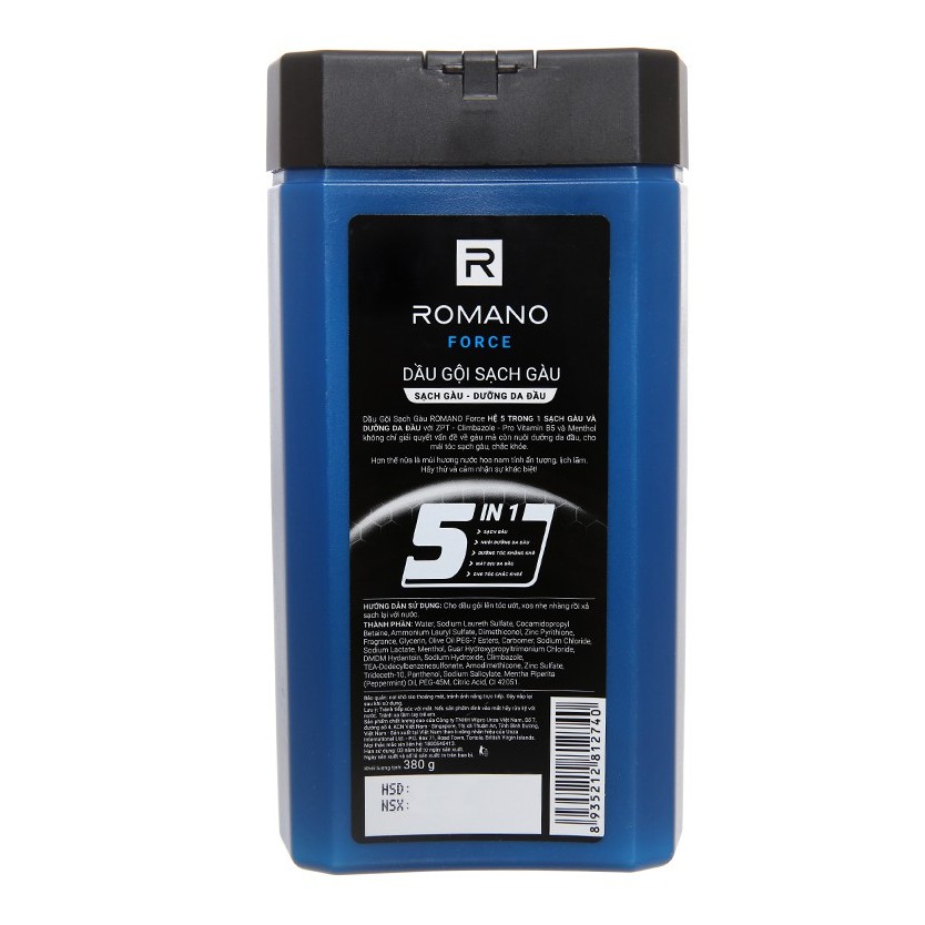 Dầu gội sạch gàu Romano Force 5 in 1 380g